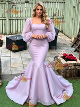 Purple Mermaid Long Sleeve Prom Dress