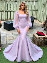 Purple Mermaid Long Sleeve Prom Dress