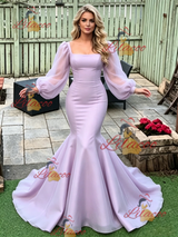 Purple Mermaid Long Sleeve Prom Dress