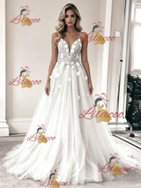 White Tulle Lace Spagheti Straps Wedding Dress