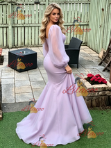 Purple Mermaid Long Sleeve Prom Dress