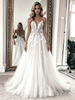 White Tulle Lace Spagheti Straps Wedding Dress