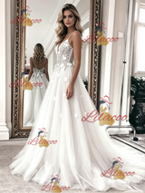 White Tulle Lace Spagheti Straps Wedding Dress