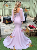 Purple Mermaid Long Sleeve Prom Dress