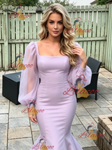 Purple Mermaid Long Sleeve Prom Dress