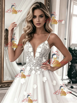 White Tulle Lace Spagheti Straps Wedding Dress