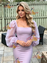 Purple Mermaid Long Sleeve Prom Dress