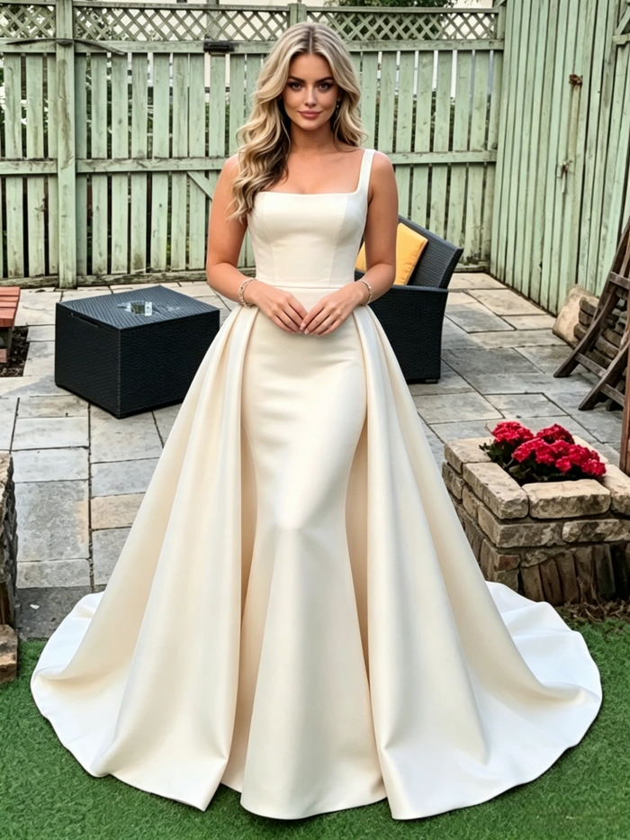 Ivory Mermaid Satin Straps Prom Dress