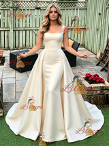 Ivory Mermaid Satin Straps Prom Dress