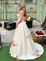 Ivory Mermaid Satin Straps Prom Dress