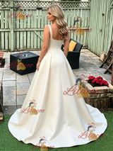 Ivory Mermaid Satin Straps Prom Dress