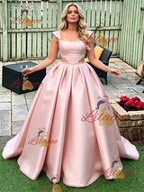 Pink Satin Straps Beading Prom Dress