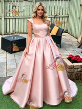 Pink Satin Straps Beading Prom Dress
