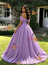 Purple Tulle Off the Shoulder Pleats Quinceanera Dress