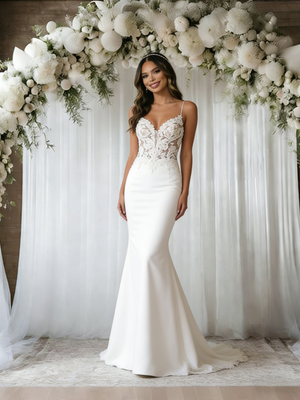 White Mermaid Spaghetti Straps Lace Wedding Dress