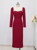 Burgundy Long Sleeve Crystal Prom Dress
