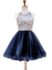 Navy Blue Beaded Crystals Homecoming Dress