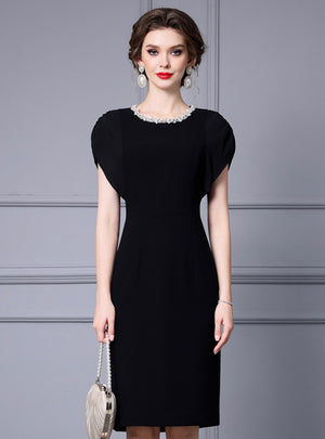 Black Beading Pleats Mother Of The Bride Dress