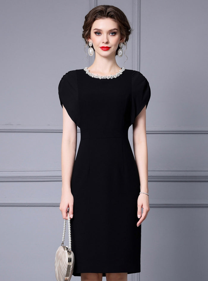 Black Beading Pleats Mother Of The Bride Dress