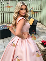 Pink Satin Straps Beading Prom Dress