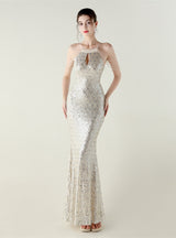 Mermaid Sequins Halter Beading Prom Dress