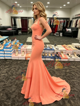 Orange Mermaid Halter Prom Dress