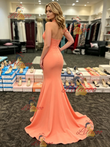 Orange Mermaid Halter Prom Dress