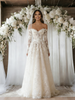 Beige White Tulle Lace Long Sleeve Wedding Dress