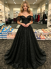 Black Sequins Off the Shoulder Prom Dress