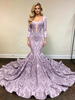 Purple Mermaid Sequins Long Sleeve Prom Dress