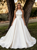 White Satin Halter Backless Wedding Dress