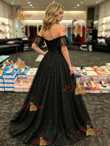 Black Sequins Off the Shoulder Prom Dress