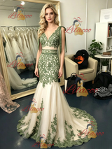 Mermaid Tulle Appliques V-neck Prom Dress