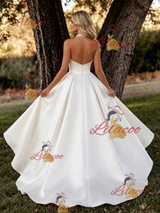 White Satin Halter Backless Wedding Dress
