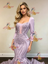 Purple Mermaid Sequins Long Sleeve Prom Dress