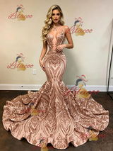 Gold Mermaid Sequins Spaghetti Straps Prom Dress