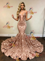 Gold Mermaid Sequins Spaghetti Straps Prom Dress
