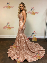 Gold Mermaid Sequins Spaghetti Straps Prom Dress