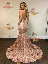 Gold Mermaid Sequins Spaghetti Straps Prom Dress