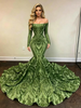 Green Sequins Long Sleeve Prom Dress