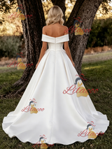 White Satin Off the Shoulder Wedding Dress