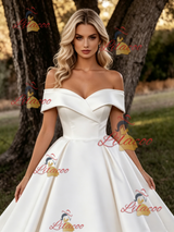 White Satin Off the Shoulder Wedding Dress
