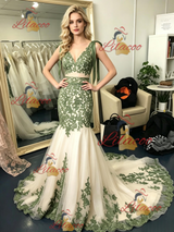 Mermaid Tulle Appliques V-neck Prom Dress