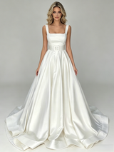 White Satin Straps Wedding Dress