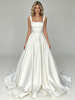 White Satin Straps Wedding Dress