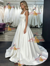 White Satin Straps Wedding Dress