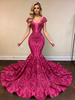 Fuchsia Mermaid Sequins Cap Sleeve Prom Dress