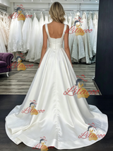 White Satin Straps Wedding Dress