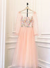 Orange Tulle Long Sleeve Sequins Prom Dress