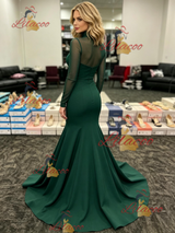 Green Mermaid Long Sleeve Prom Dress